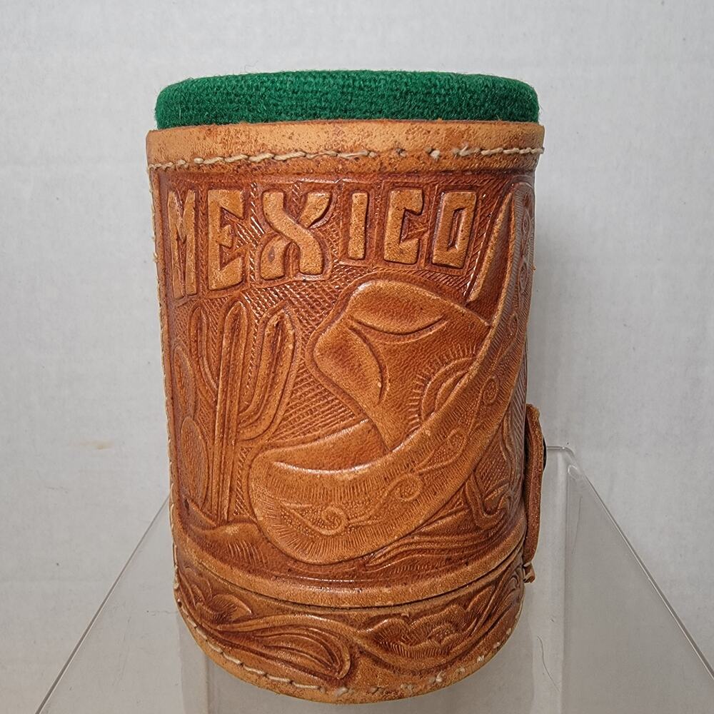 VINTAGE Traditional Mexican Handtooled Leather Poker Dice Cup Shaker (Cubilete)